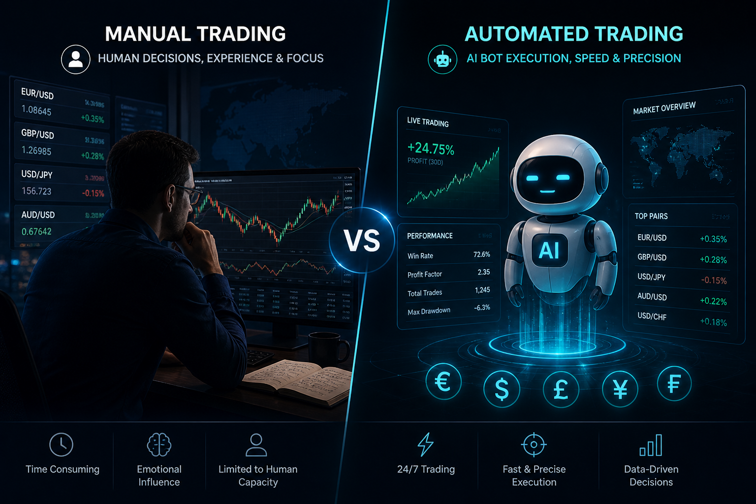 Modern forex trading comparison concept